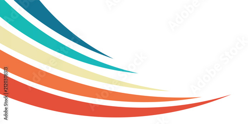 Abstract retro wave background with vibrant colorful curved stripes on white space.