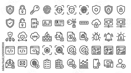 Set of security and technology icons in flat design style