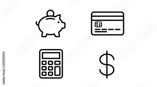 Piggy bank with calculator and dollar sign icons for saving money
