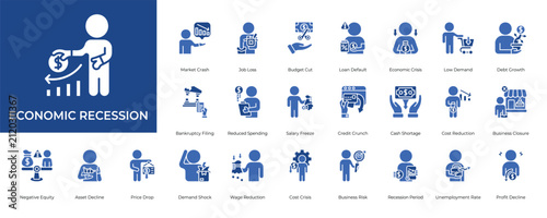 Foto Economic Recession Icon set Collection in Glyph Two Color Style