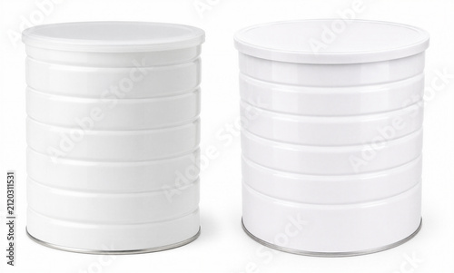 Fotografie Tin can for powder milk isolated on white background