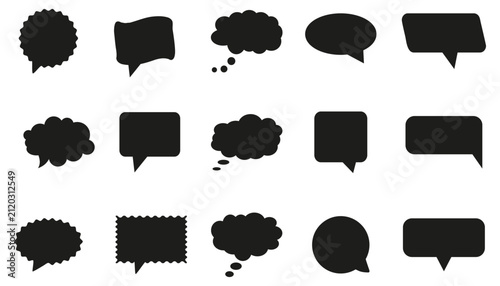 Speech Bubble Icon Set Black Silhouette Chat and Thought Balloons Vector Collection for Communication.