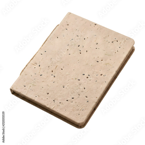 Closed kraft notebook with textured cover isolated on transparent background