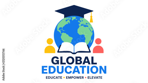 Global education concept with globe and students.