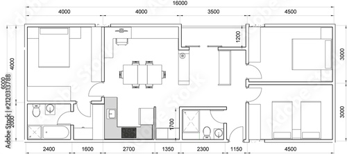 2D architectural floor plan showing a spacious three-bedroom apartment layout with precise metric dimensions used in property marketing, architectural design portfolios, and home remodeling concepts