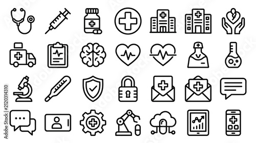 Set of medical and healthcare icons in flat design