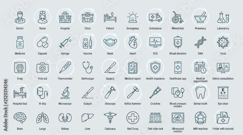 Medical icons set with stethoscope syringe and heart rate symbols