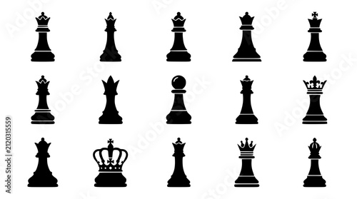Canvastavla :
Chess Queen Silhouette Icon Set with Classic Crowned Chess Piece Vector Collec
