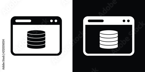 Web page window icon featuring a database cylinder symbol, representing online data storage, web hosting, server administration, and information management.