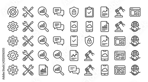 Set of business and technology icons in flat design style