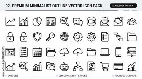 Set of minimalist technology and business outline icons