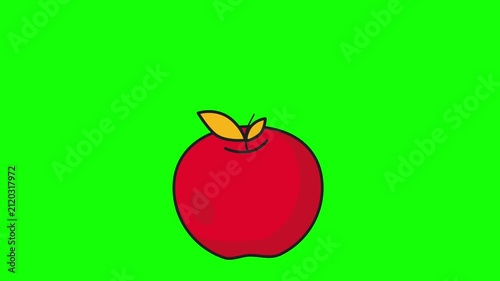 A red apple shape floats and loops gently across a green screen background, a seamless animated composition of a single abstract element in motion