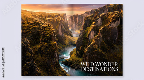 Canyon landscape featured in wild wonder destinations magazine spread.