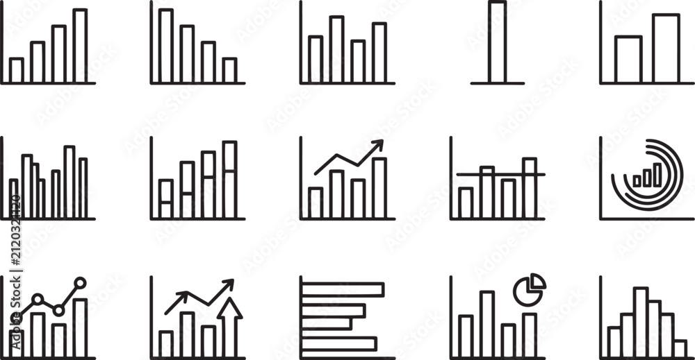 Obraz premium Set of fifteen hand drawn business chart icons as black and white vectors for financial data analysis reports