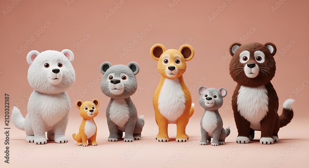 Naklejka premium Collection of cute stylized animal toys on a soft background