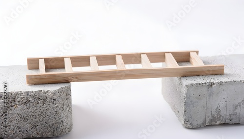 Conceptual miniature ladder bridging the gap between two concrete obstacles