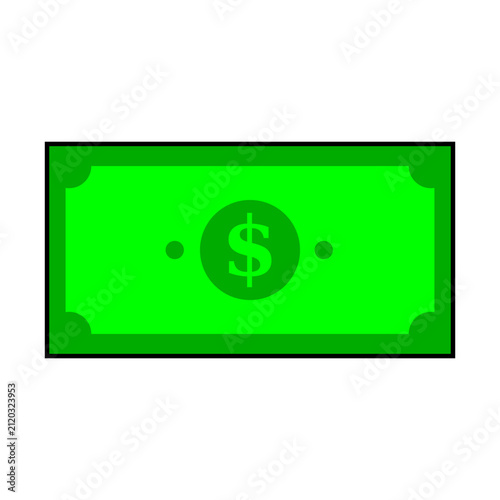 Single green dollar banknote vector icon for financial currency symbol and mobile UI design