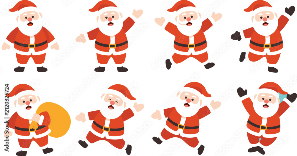 Fototapeta premium Cute Santa Claus Character Set with Various Poses and Expressions for Christmas Holiday Graphic Design Elements (17 words)