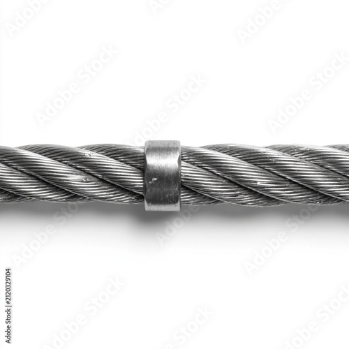 High-resolution 3D rendering of a strong industrial steel cable wire rope isolated on a clean white background. Essential element for construction, engineering, and heavy industry concepts.
