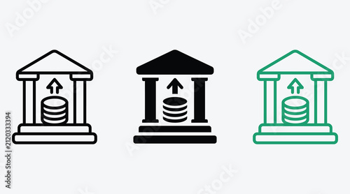Bank building deposit icon set with building investment business architecture financial institution