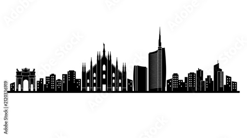 Milan City Skyline Silhouette with Duomo and Modern Skyscrapers