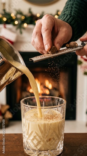 preparing eggnog grating nutmeg