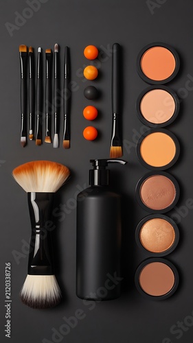 A professional product photography layout of various liquid foundation shades for makeup art.