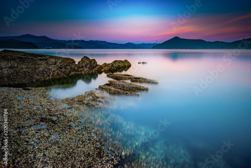 The sunset view of the sea in Sol Island, Goseong, South Gyeongsang Province, South Korea