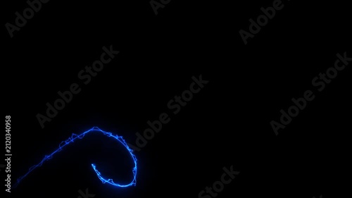 Blue neon electric energy line animation on black background
