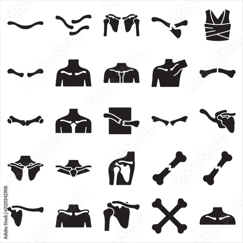 Obraz na płótnie Set of clavicle and collarbone bone fracture injury icons with clavicle collarbo