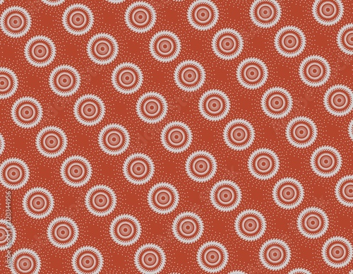 Grey geometric circular sunburst patterns with red background and white speckled dots. Suitable for design projects, print materials, and web backgrounds.