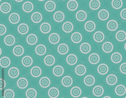 Grey geometric circular sunburst patterns with green background and white speckled dots. Suitable for design projects, print materials, and web backgrounds.