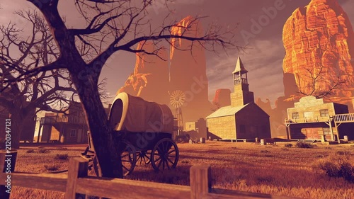  Panorama of a gold prospecting village during the Wild West. Animation On The Theme Of History And Territories, People And Lifestyle.	
