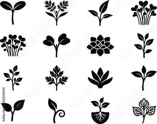 Plant Sprout and Seedling Silhouettes Vector Set for Agriculture Eco Design