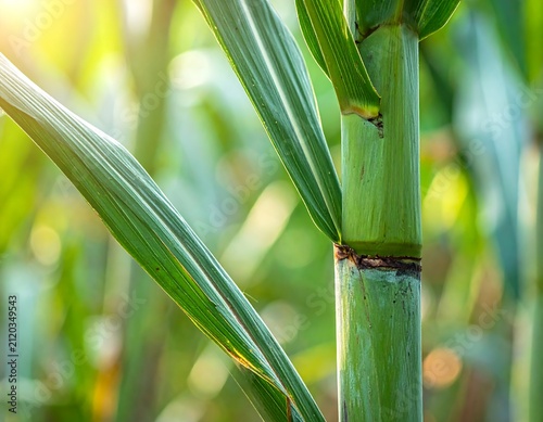 Fresh Sugarcane Stalks on Soft Green Background, Natural Organic Cane Crop for Healthy Juice, Agriculture and Tropical Farming Concept