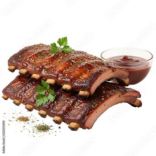 Grilled pork spare ribs with barbecue sauce and herbs barbecue delicious