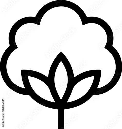 Minimalist Cotton Plant Icon Vector Illustration Featuring a Soft Fluffy Boll for Organic Textile and Sustainable Natural Fiber Branding