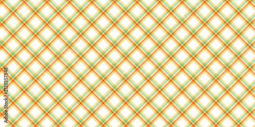 Seamless diagonal orange and green plaid pattern background. Tartan check geometric texture for fabric and design