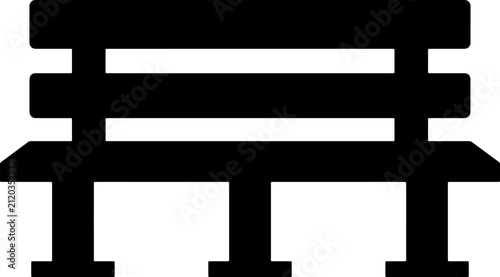 Simple black silhouette of a park bench, a classic piece of outdoor furniture often found in public spaces for seating and relaxation