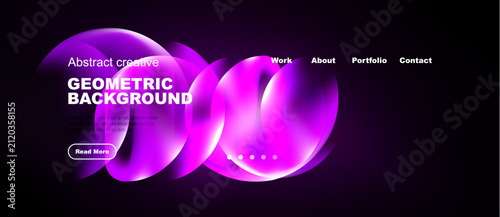 Purple abstract design. Geometric shapes, flowing lines, dark background. Website header with navigation options present.