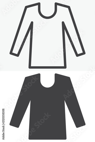 Long sleeve shirt icon set with line outline and solid versions. Apparel icon in different style, editable stroke vector sign and symbol for fashion clothing.