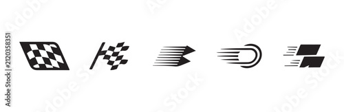 Set of racing flag and speed motion design vector elements.