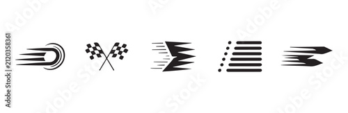 Speed and racing flag icon collection for sport branding.