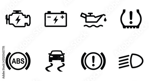Automotive warning indicator icons flat vector illustration on white background