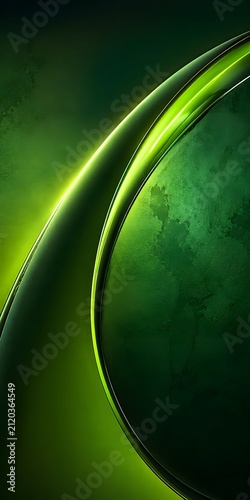Green Abstract Curved Background With Glossy Neon Arcs and Textured Surface for Mobile Wallpaper, Futuristic Modern Design and Digital Art