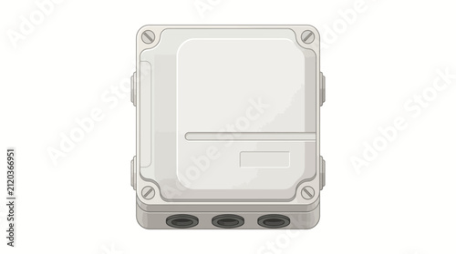 A clean, minimalist illustration of a gray electrical junction box with three circular ports at the bottom, presented on a stark white background