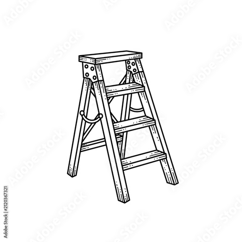 Wooden stepladder folding ladder tool illustration