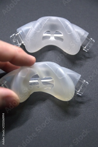 Broken nasal CPAP mask or broken nasal CPAP cradle cushion needs replacement for efficient sleep apnea disorder therapy.
Cracked CPAP nose mask cushion causes leakage and insufficient snoring therapy.
