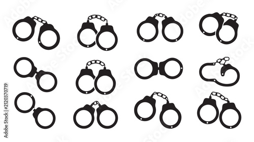 Obraz na plátně Multiple handcuff icon variations set for police department and security service branding