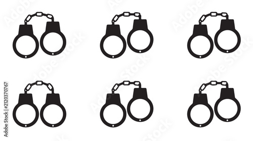 Obraz na płótnie Set of black silhouette vector icons of connected handcuffs for criminal justice illustration